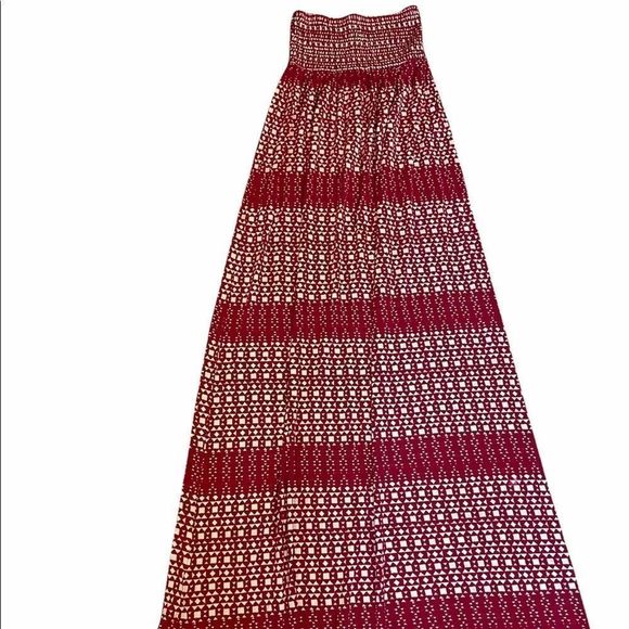 HILFIGER Red Printed Accordion Top Maxi Boho Dress - Picture 1 of 9